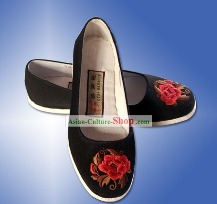 Chino tradicional y artesanal y bordados de flores de tela zapatos