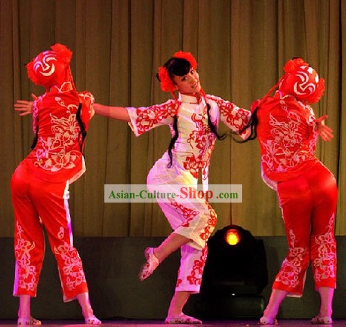 Traditional Chinese Dance Papercutting Girls Costumes Complete Set