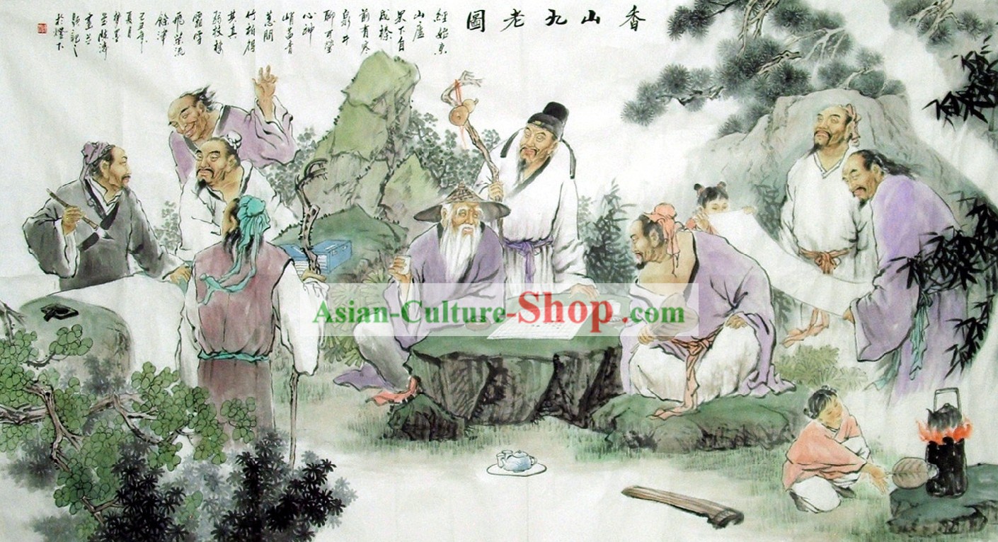 Chinese Figure Painting - Nine Old Men Live Inside Xiang Mountain
