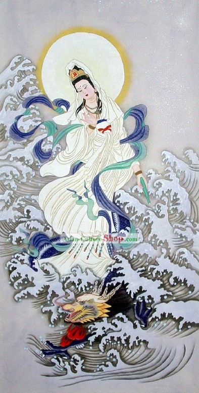 Traditional Chinese Painting - Kwan-yin and Dragon by Qing Shaoping