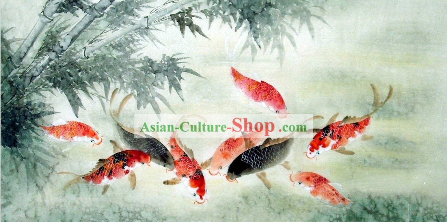 Traditional Chinese Carp Painting by Liu Lanting