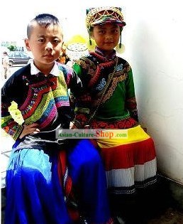 Chinese Yi Minority Dresses 2 Sets for Boys and Girls