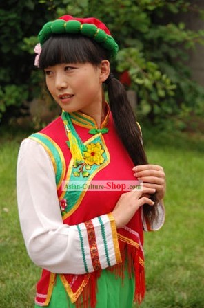 Chinese Dongxiang Minority Clothing and Hat Complete Set