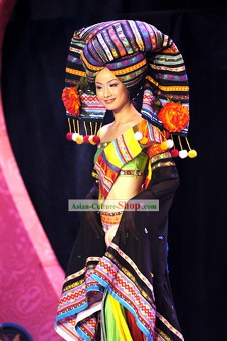 Chinese Folk Minority Costume and Hat Complete Set