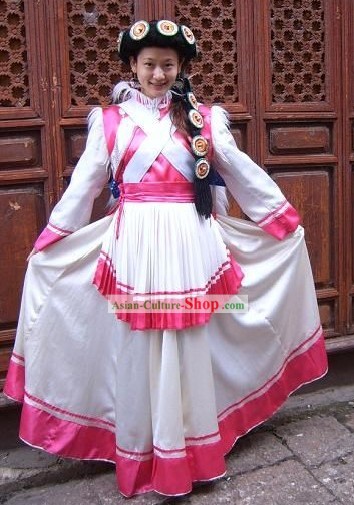 Chinese Naxi Minority Dress and Hat Complete Set