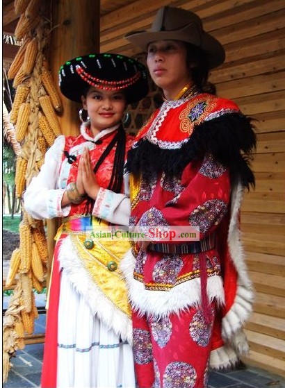 Chinese Pumi Minority Dress 2 Sets for Men and Women