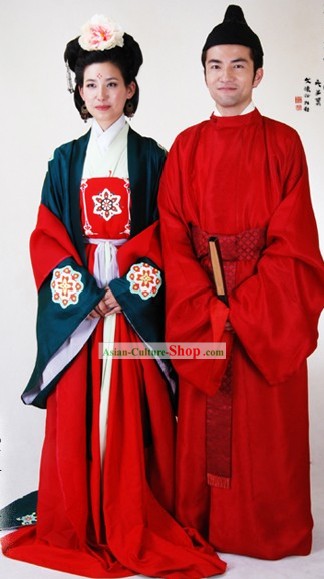 Chinese Ancient Costume Tang Dynasty Wedding Dresses 2 Complete Sets
