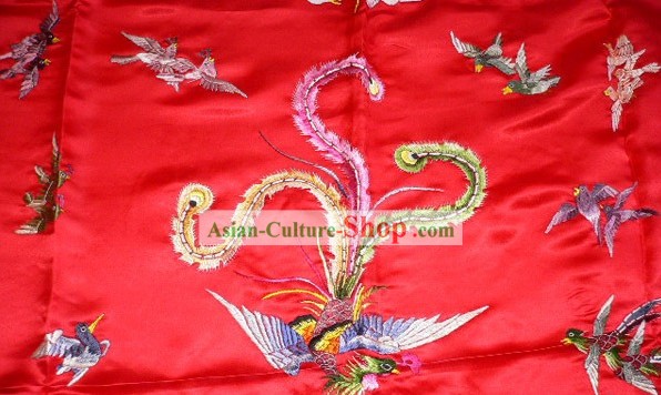 Chinese Traditional Silk Wedding Embroidery Fabric Bedcover - Hundreds of Birds Worshiping Phoenix