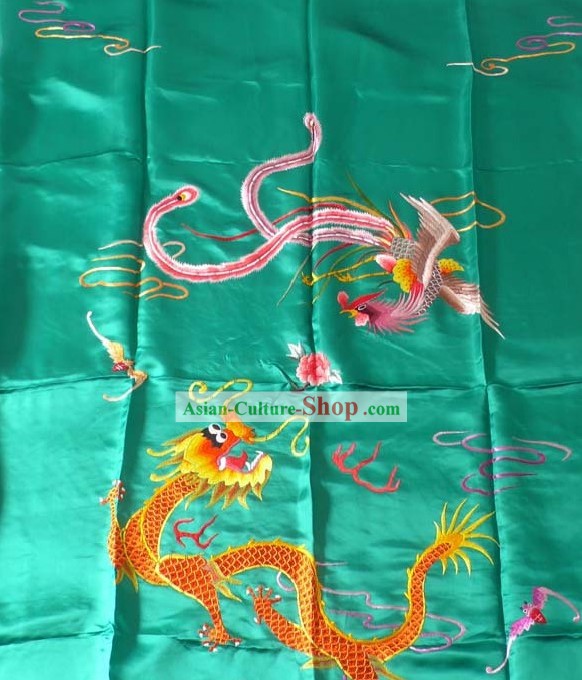 Couvre-lit en soie chinoise broderie main - Dragon et Phoenix