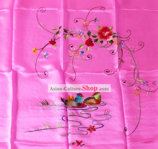 中国ハンド刺繍シルクのベッドカバー - 北京のカモ