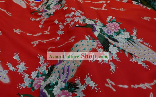 Cinese tradizionale Peacock tessuto di seta pura