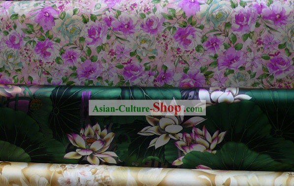 Traditional Green Lotus Pure Silk Fabric