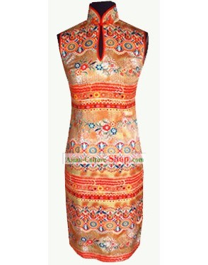 Tradicionais Mandarin Cheongsam Silk Handmade Colorful florido