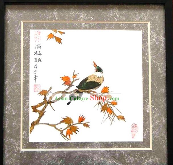 Handmade Real Butterfly Wings Painting - Bird and Tree