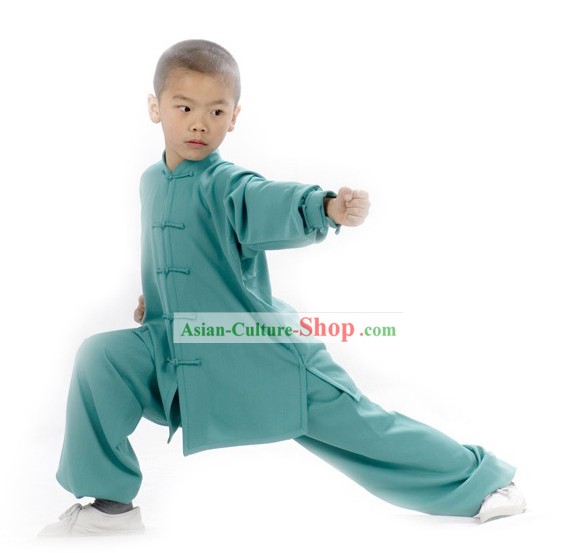 子供用の中国の専門亜麻ロングスリーブ武術太極拳ユニフォームコンプリートセット