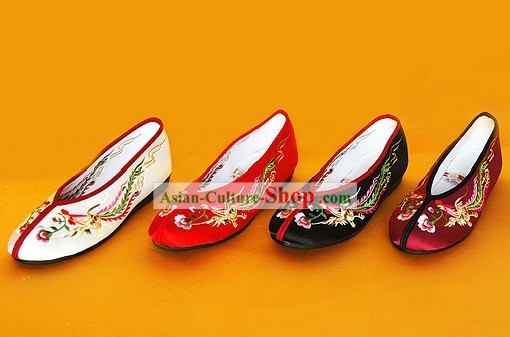 Chinese Traditional Handmade Embroidered Princess Satin Shoes (double phoenix)