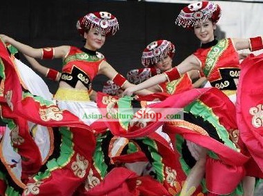 Chinese Minority Dance Costume and Hat Complete Set