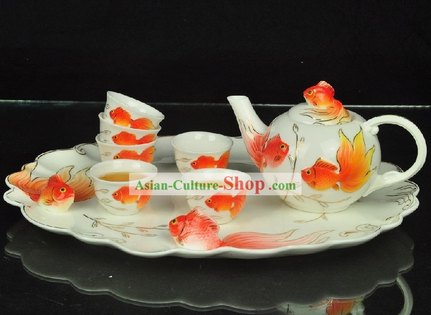 Chinese Classical Goldfish Ceramic Tea Set