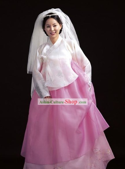 Korean White Wedding Hanbok Set for Bride