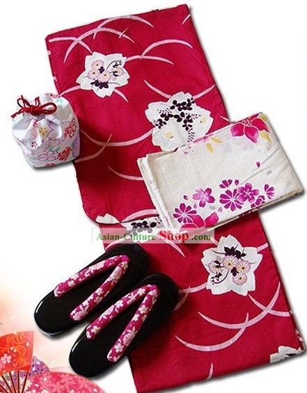 Japanese Traditiona Yukata Kimono Dress Complete Set for Women