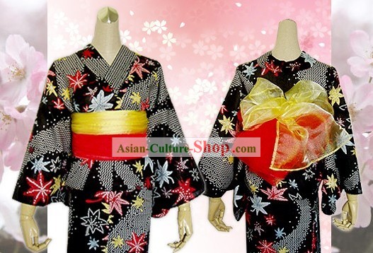 Японский Traditiona Женский юката кимоно Платье Комплекте