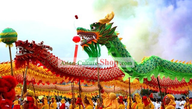 Traditionelles Chinesisch Peking Green Dragon Tanz Kostüm komplett Set