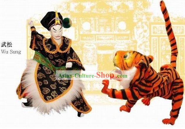 Marionetas tradicionales chinas 2 juegos de Wu Song lucha contra Tiger