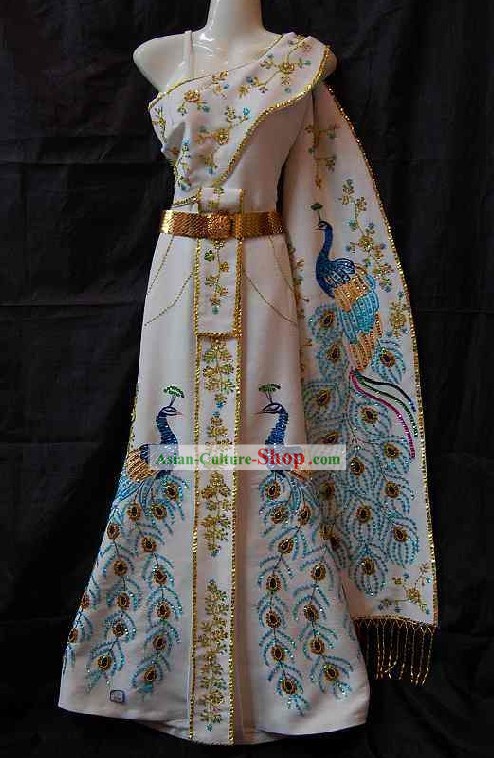 Traditional Thai Wedding Peacock Dress Complete Set