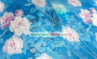 Classical White Lotus Blue Silk Fabric