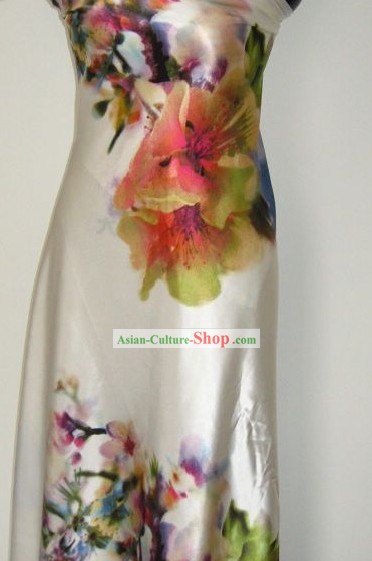 Chinese Pure Silk Large Flower Fabric