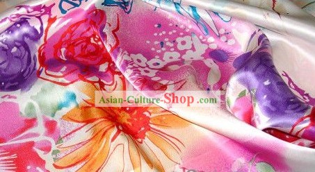 Traditional Chinese Pink Flower Silk Fabric