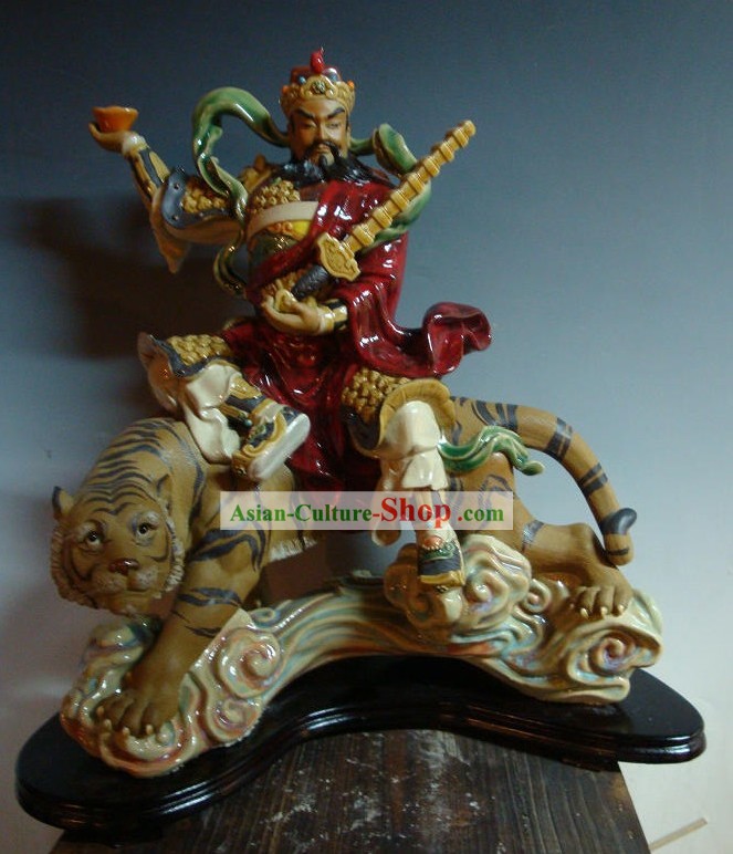 Cai Shen Ridding Tiger Shiwan Ceramics Figurine