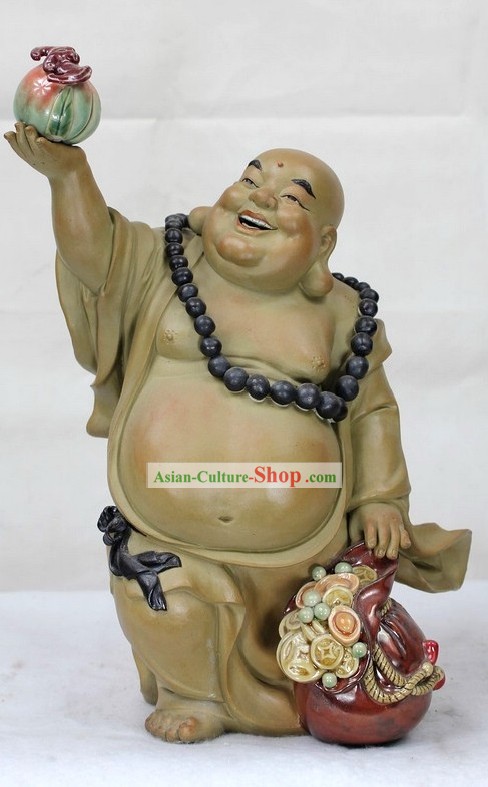 Monk Celebrating Your Birthday Shiwan Ceramic Sculpture Figurine