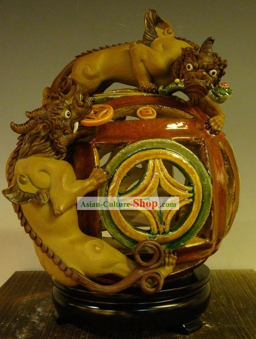 Chinese Feng Shui Pixiu Shiwan Ceramic Sculpture Figurine