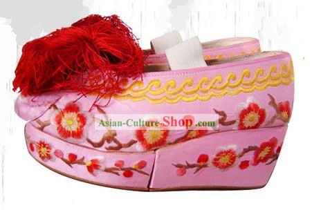 High Sole Peking Opera Embroidered Cherry Blossom Shoes for Women