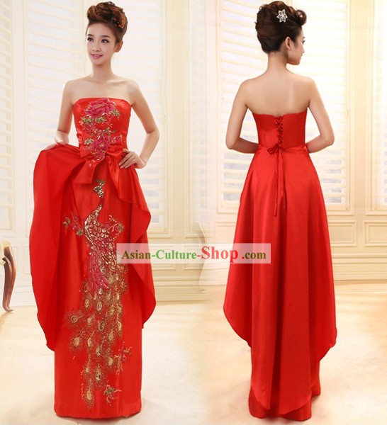 Lucky Red Chinese Wedding Phoenix Full Dress