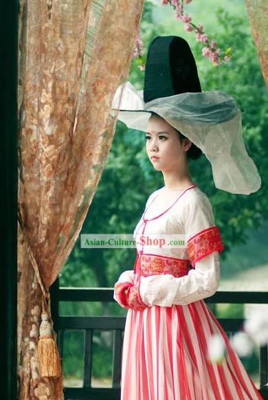 Tang Dynasty Beauty Dress and Hat and Veil Set