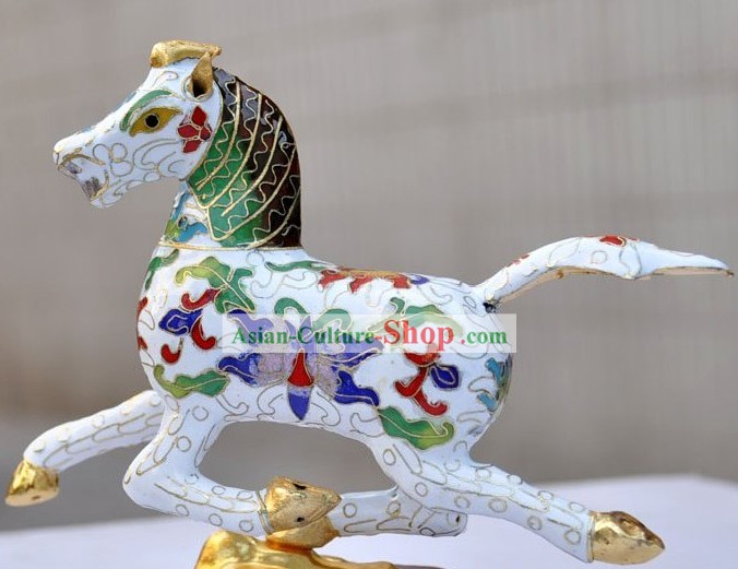 Chinese Classic Cloisonne White Running Horse