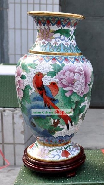 Chinese Classic Cloisonne White Bird and Flower Vase