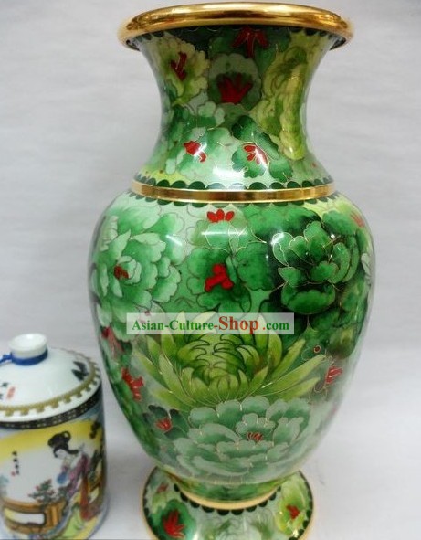 Chinese Classic Cloisonne Green Vase