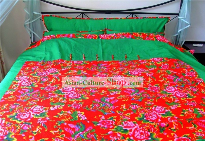 Traditional Chinese Wedding Bedcover and Pillow Complete Set