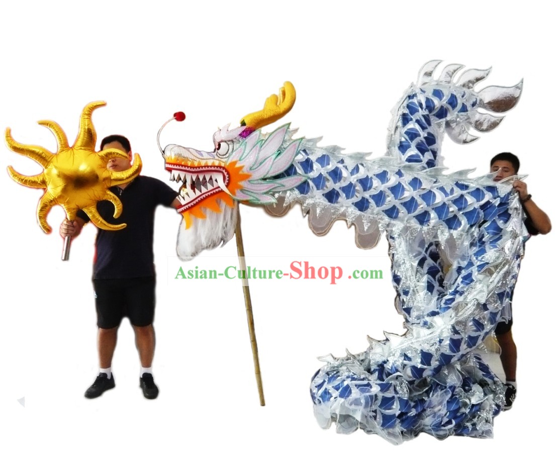 Competition and Performance Silver Lightweight Net Dragon Dance Costumes Complete Set