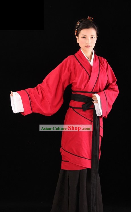 Ancient Chinese Red Hanfu Clothing Complete Set