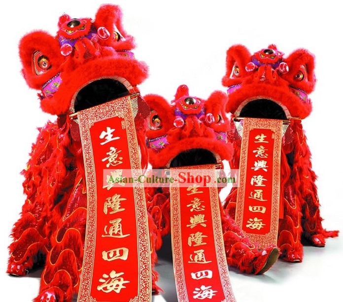 Traditional Red Lion Dance Costumes Complete Set