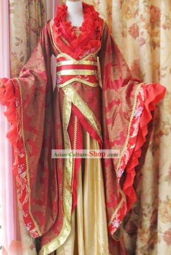 Ancient Chinese Red Phoenix Wedding Dress for Brides