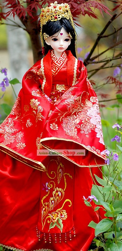 Ancient Chinese Bride Phoenix Wedding Dress and Headpiece
