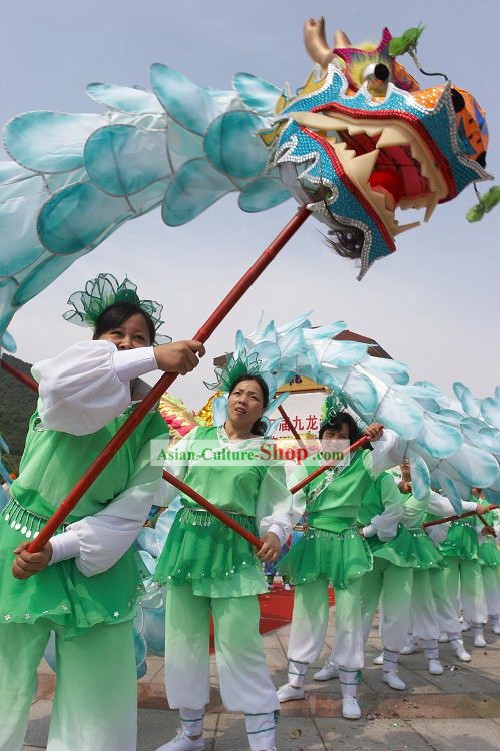 Traditional Blue Lotus Dragon Dance Costume Complete Set