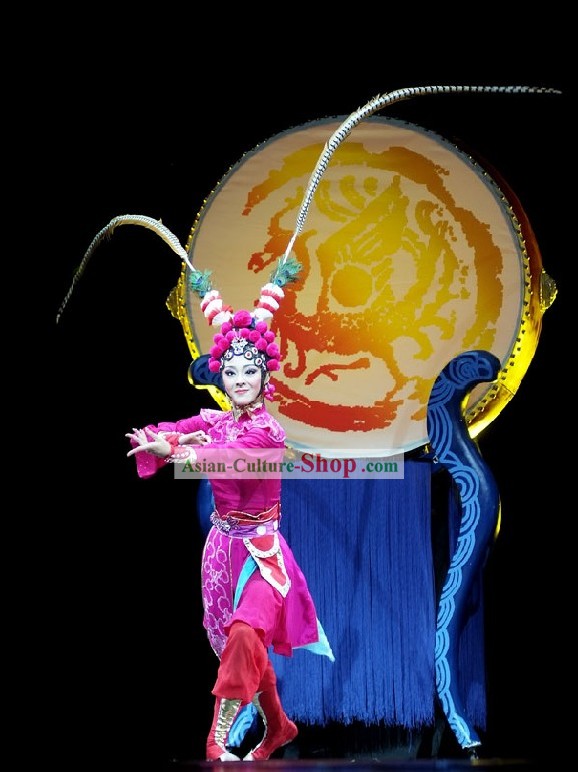 Chinese Peking Opera Dance Costume and Long Feather Hat for Women