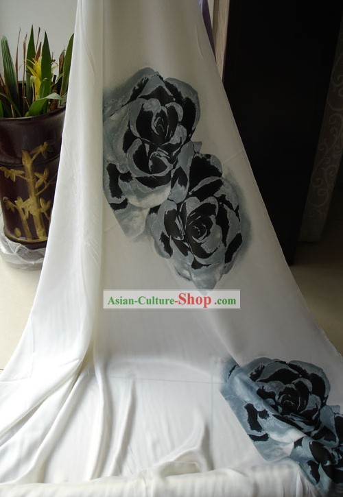 Traditional Chinese Hand Painted Rose Silk Fabric
