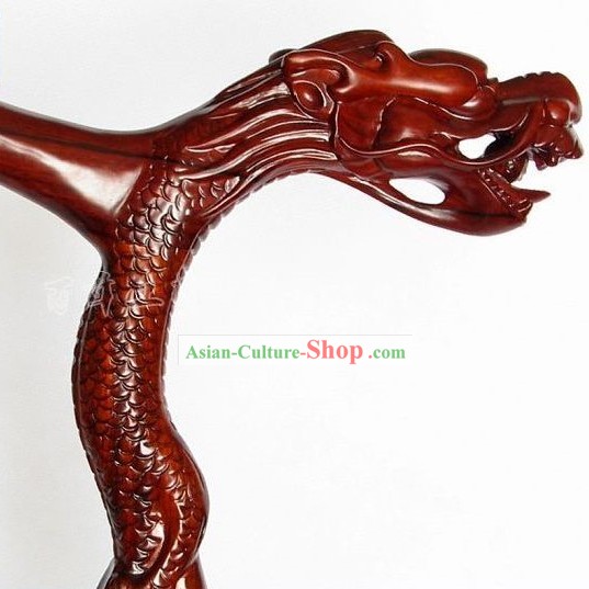Top Chinese Hand Carved Rose Wood Dragon Stick